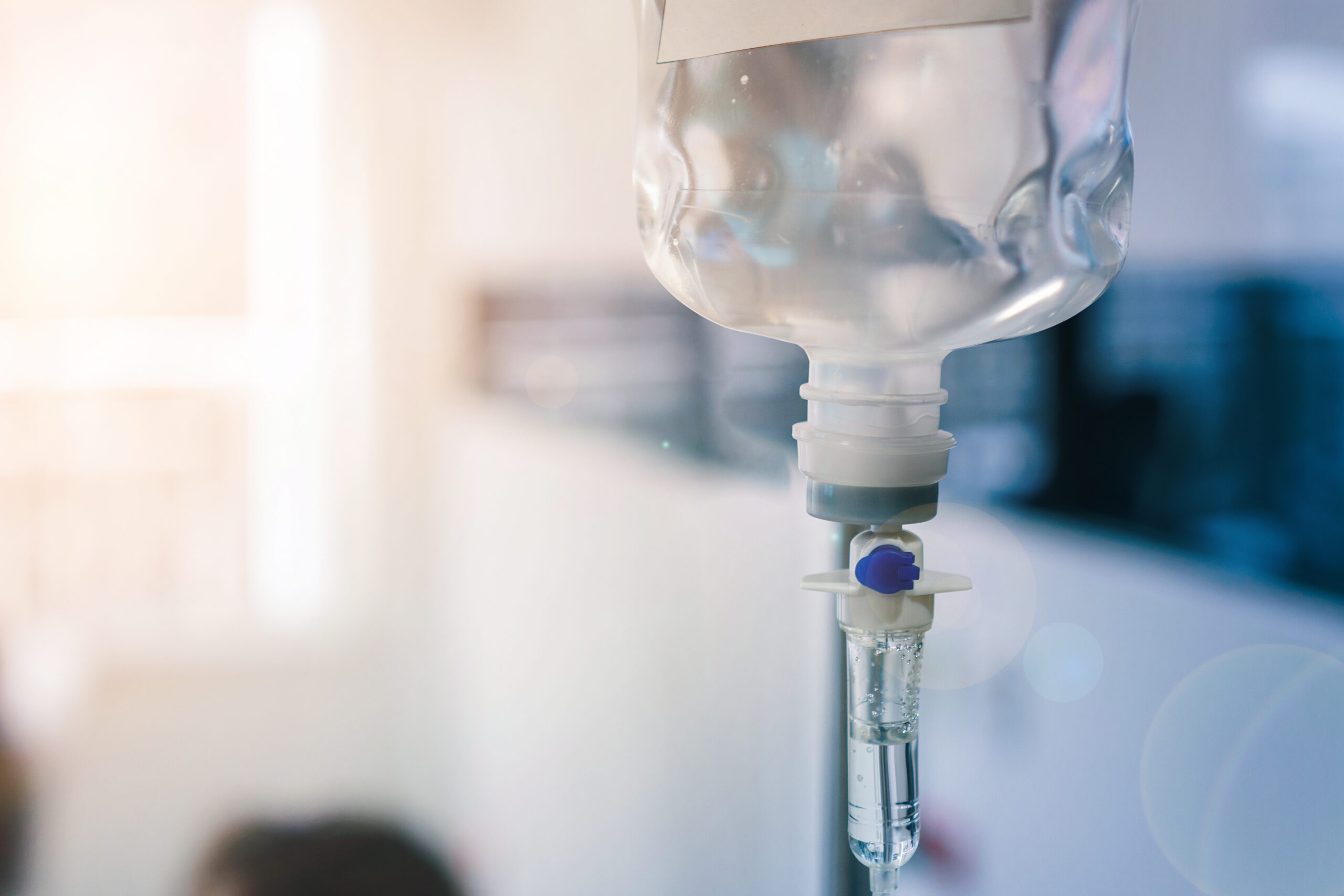 Healthcare concept, Close up of medical drip or IV drip chamber